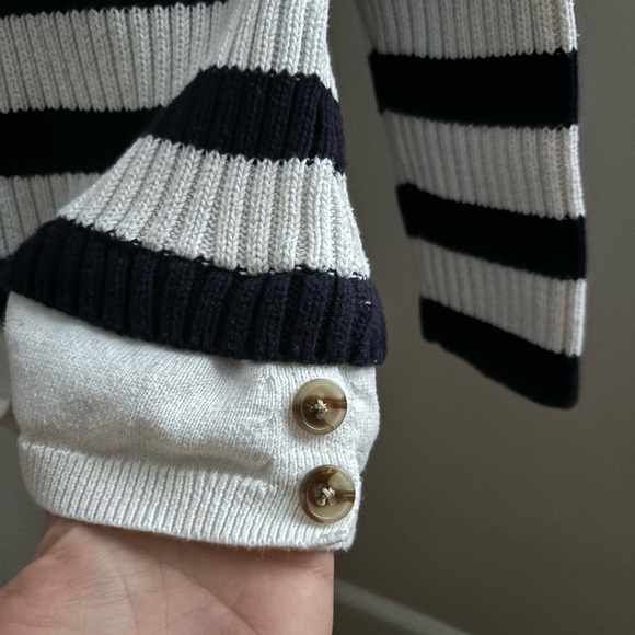 Talbots Medium ribbed Blue & White Striped Boatneck Cotton Sweater - Picture 3 of 5